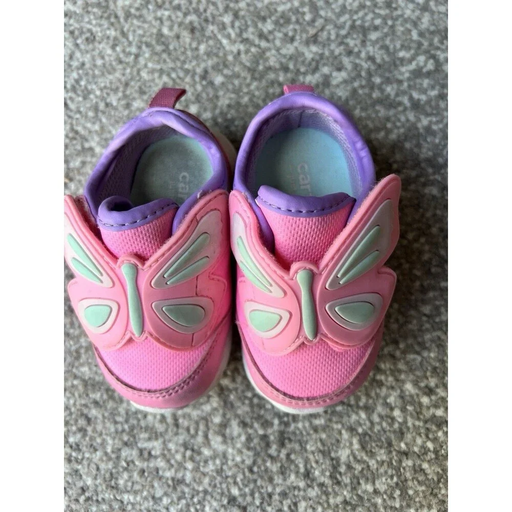 Carter's Girls Pink Butterfly Sneakers Size 3‎ Toddler Hook and Loop